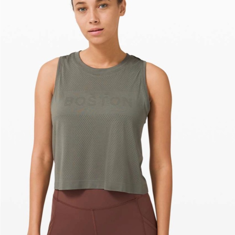 Lululemon Swiftly Breathe Crop Tank Boston Grey Sage 8
